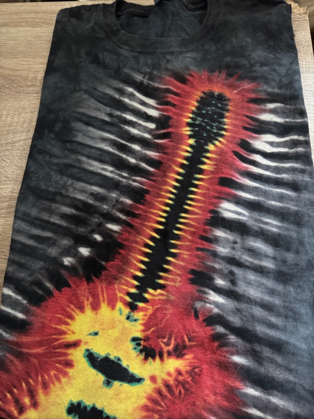 Vintage Tie-Dye Graphic T-Shirt with Sunburst Guitar Motif